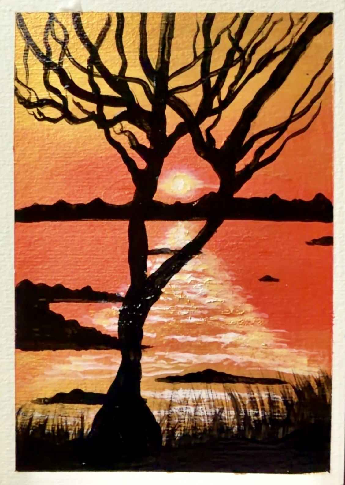 Amber Horizon – Original Sunset Landscape Mini Painting
