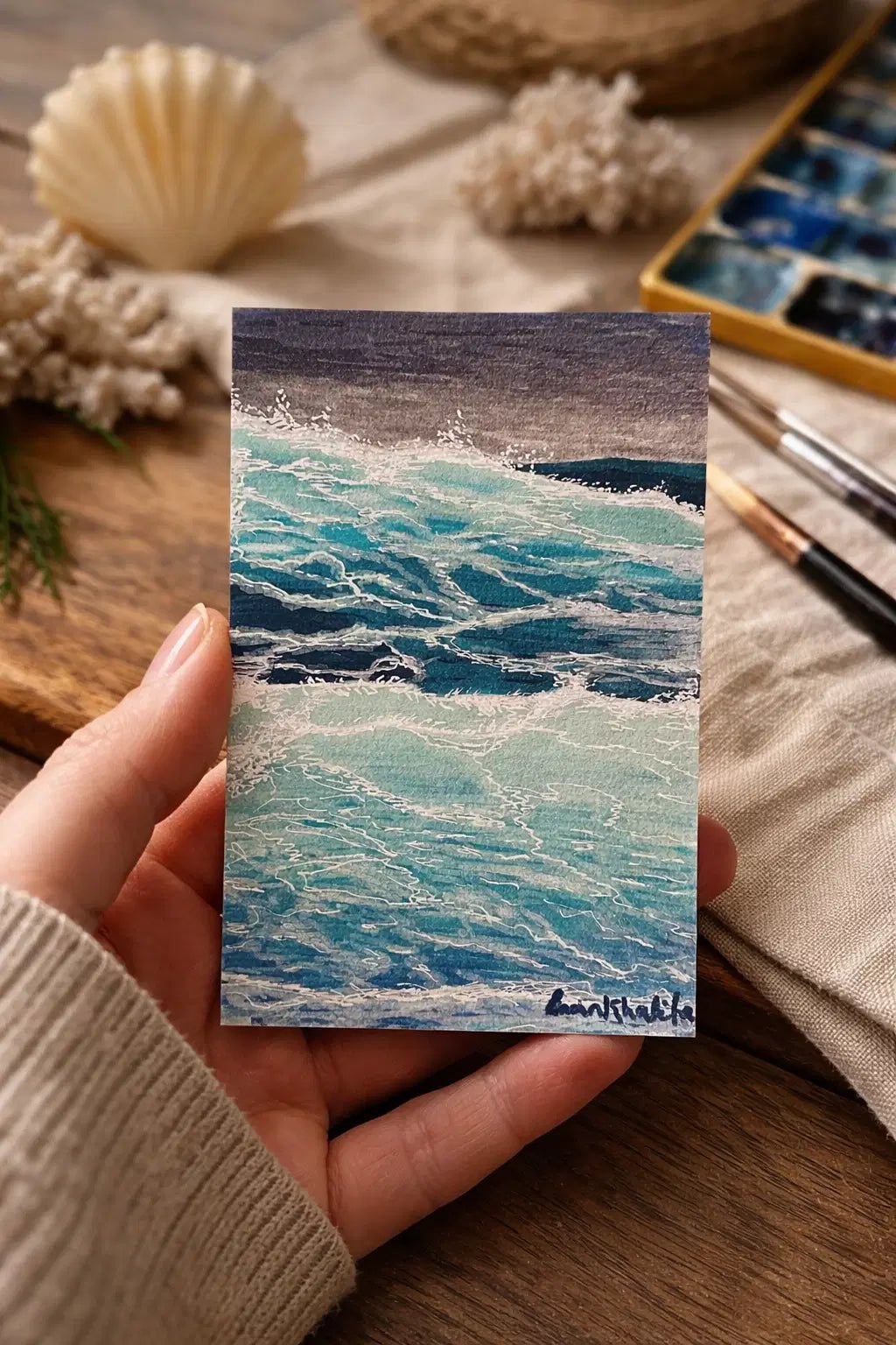 Mini Art – Restless Calm – Moody Ocean Wave Study - Eman's Gallery