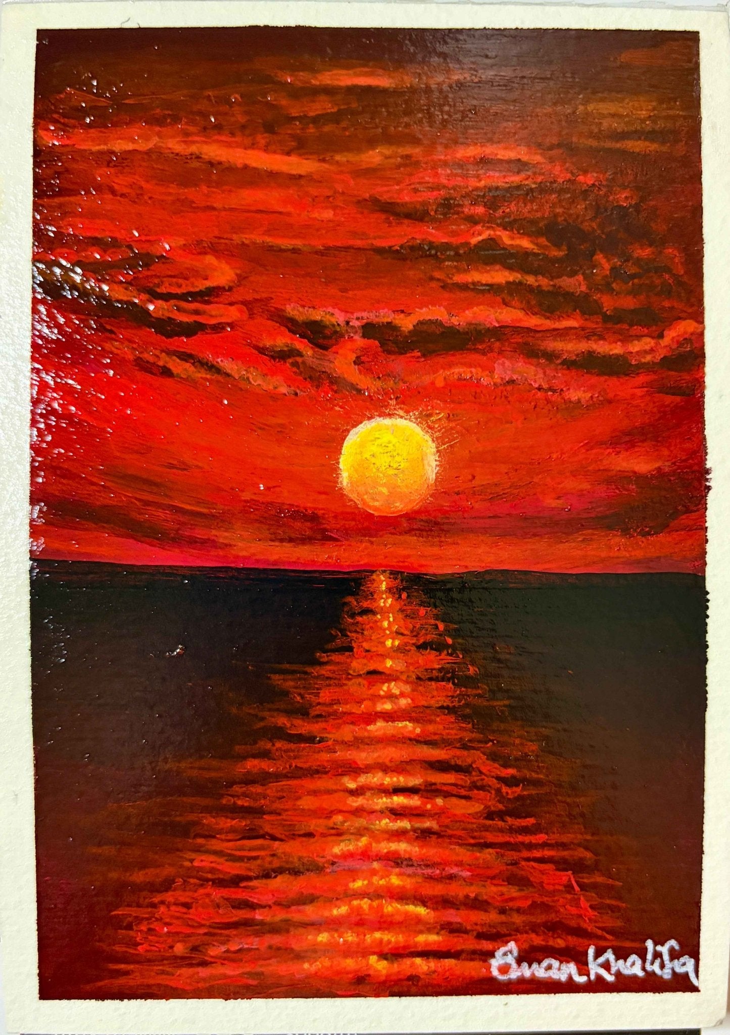 Crimson Sun – Original Red Sunset Mini Painting