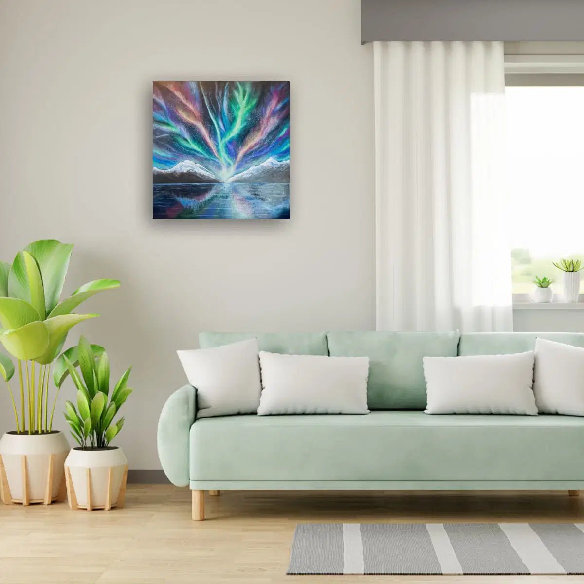 Original Painting – Ascension – Aurora Mountain Landscape with Reflective Water - Eman's Gallery