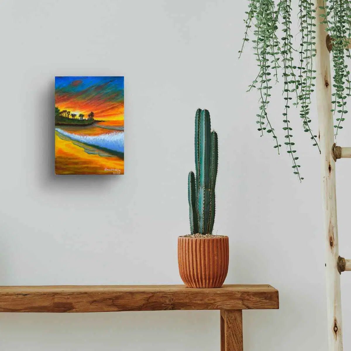 Original Painting - Day Blazed - Tropical Sunset & Palm Tree