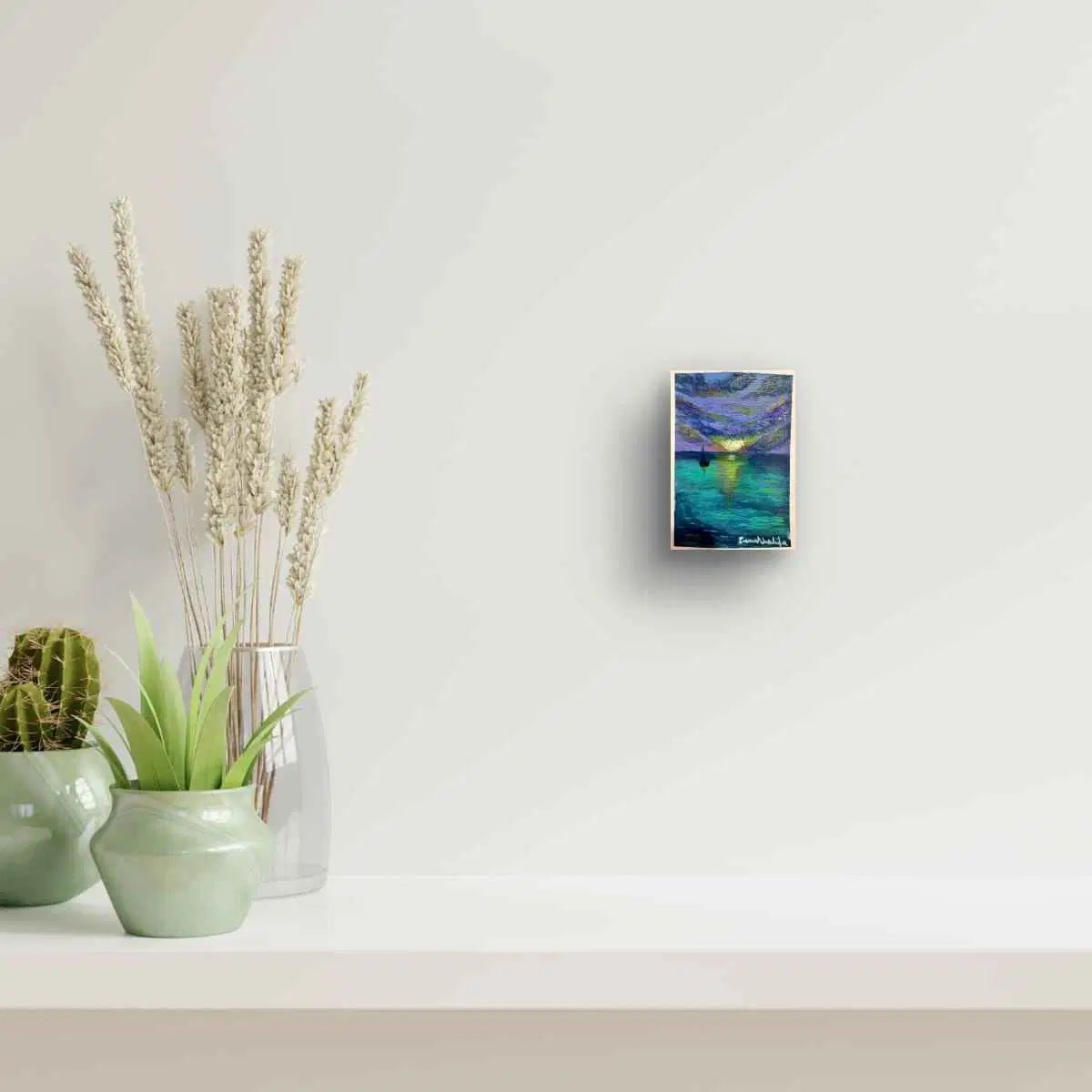 Mini Art - Twilight Sail - Seascape Sailboat Purple Teal