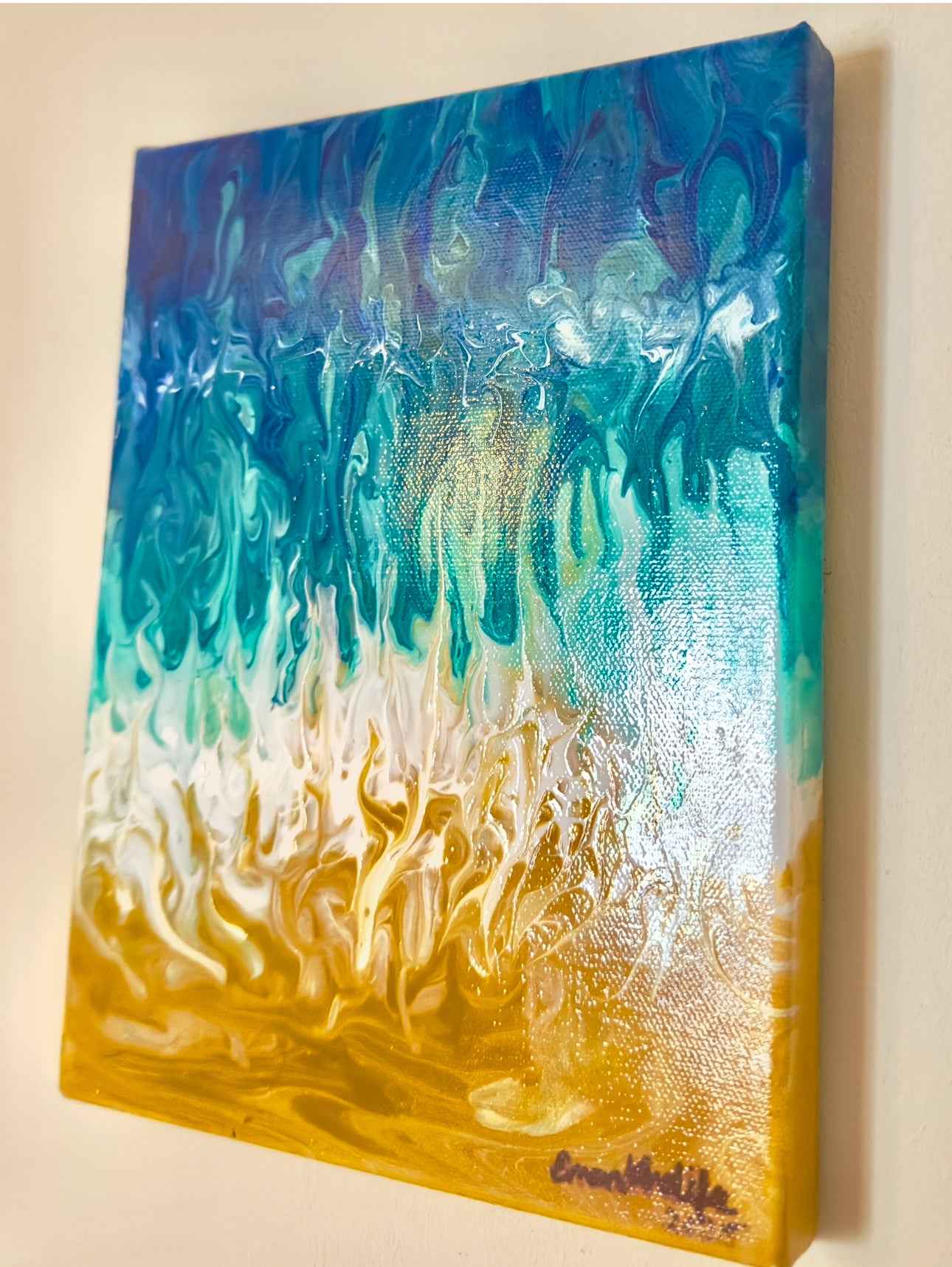 Original Painting - Good Tidings - Fluid Blue Gold Ocean Art