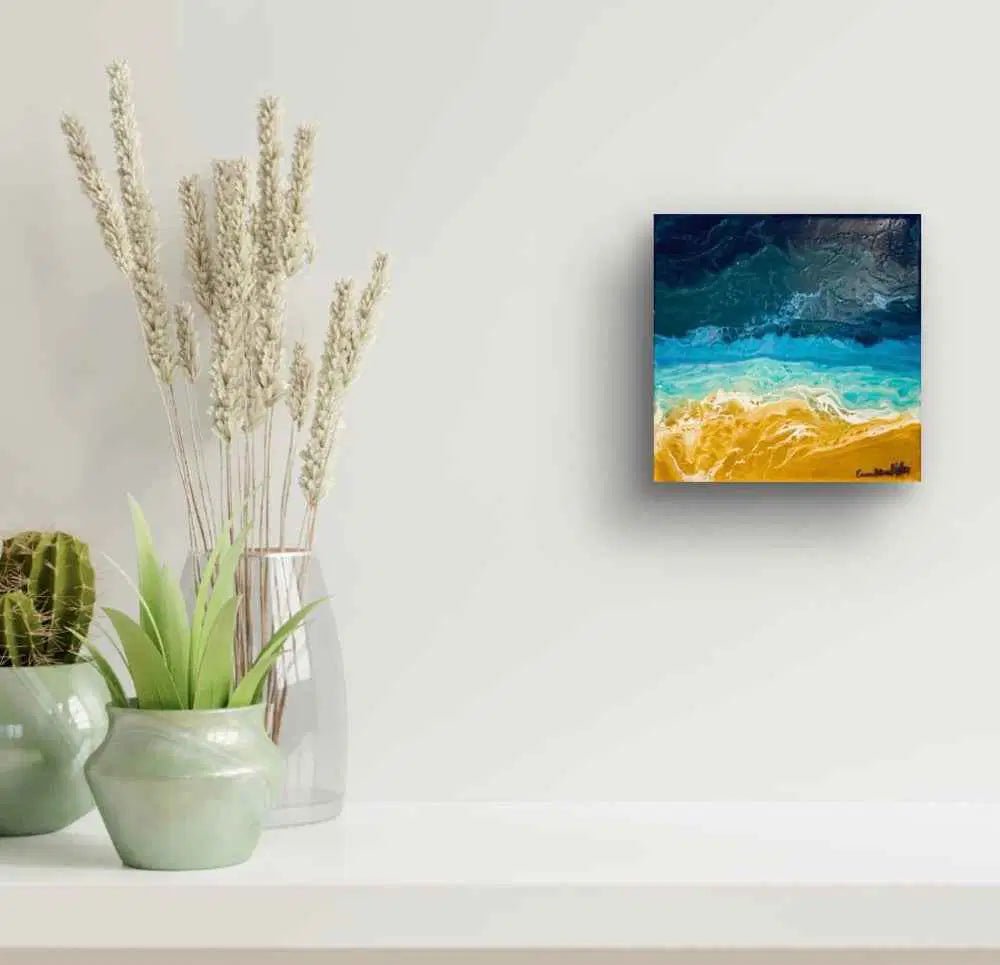 Original Painting - Golden Tide - Fluid Abstract Ocean Blue
