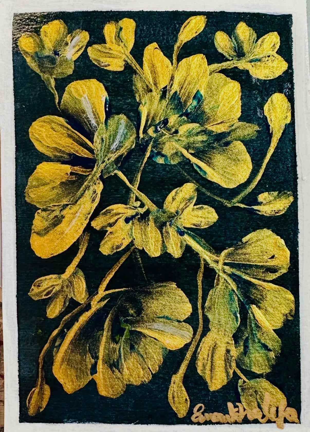 Midnight Iris – Original Gold Floral Mini Painting on A6 Cardstock