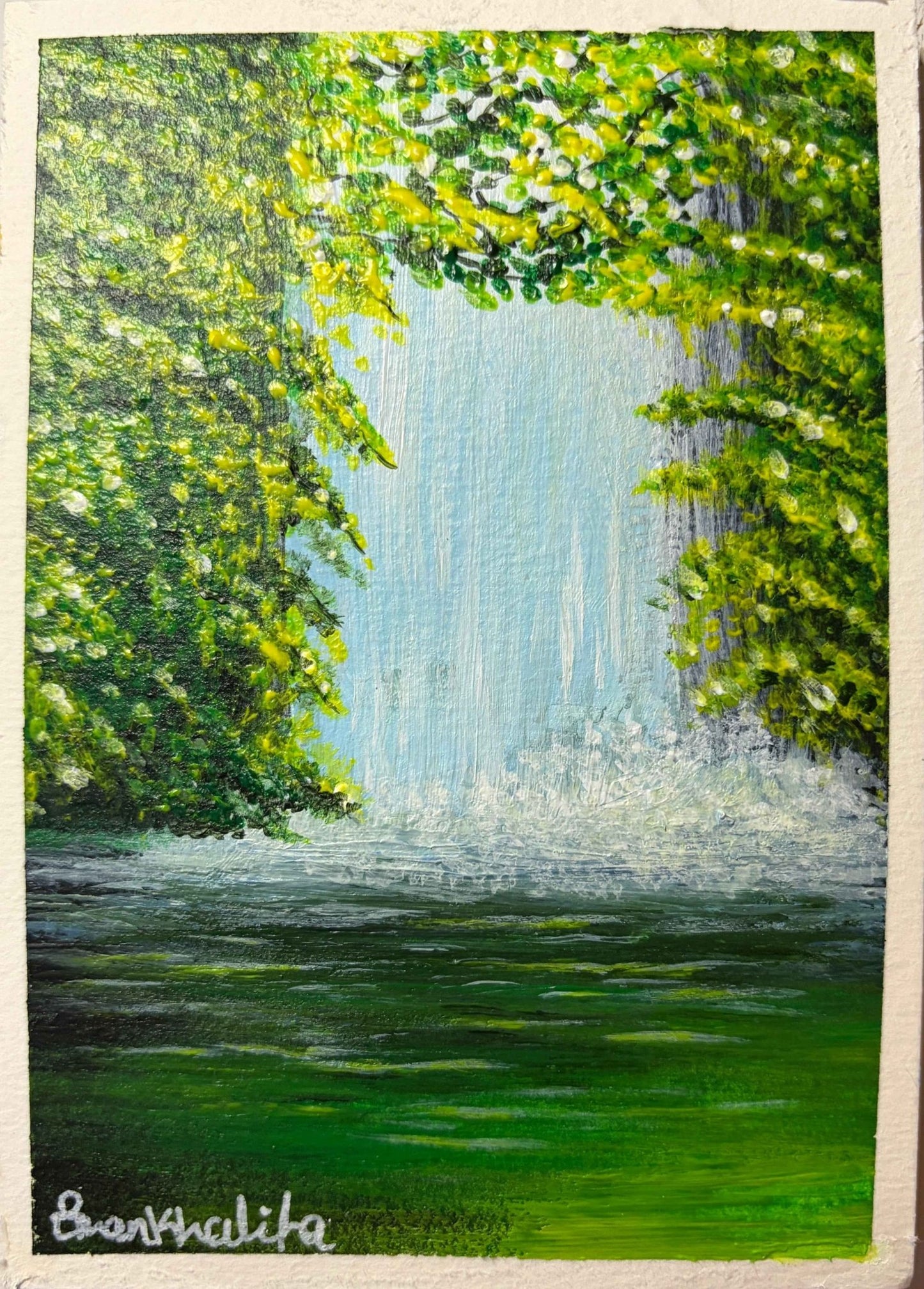 Morning Cascade – Original Waterfall Landscape Mini Painting
