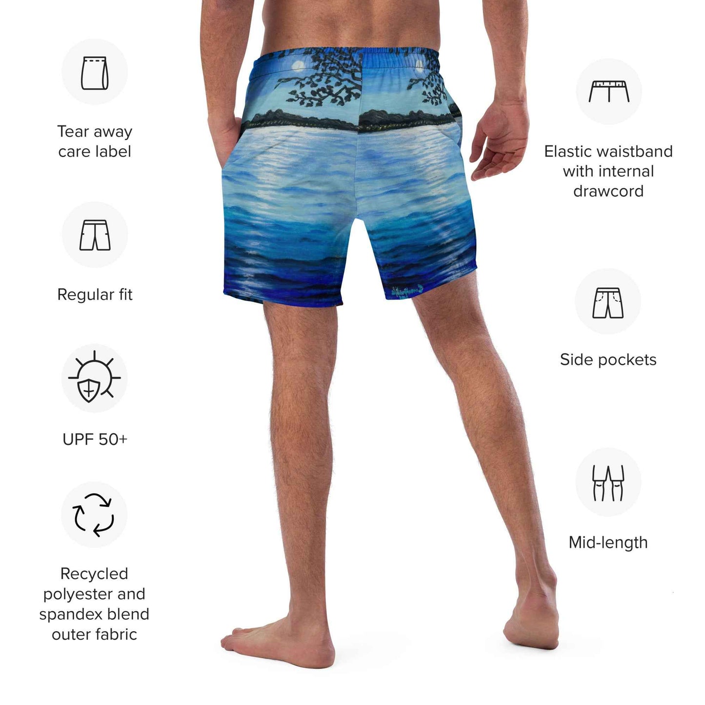 Men's Trunks - Nocturned - Tonalism Moonlit Night Scene