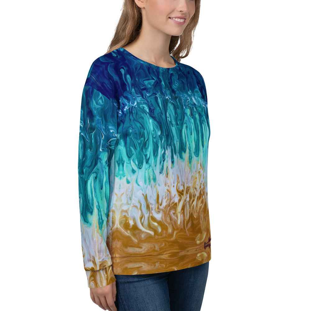 Unisex Sweatshirt - Good Tidings - Fluid Blue Gold Ocean