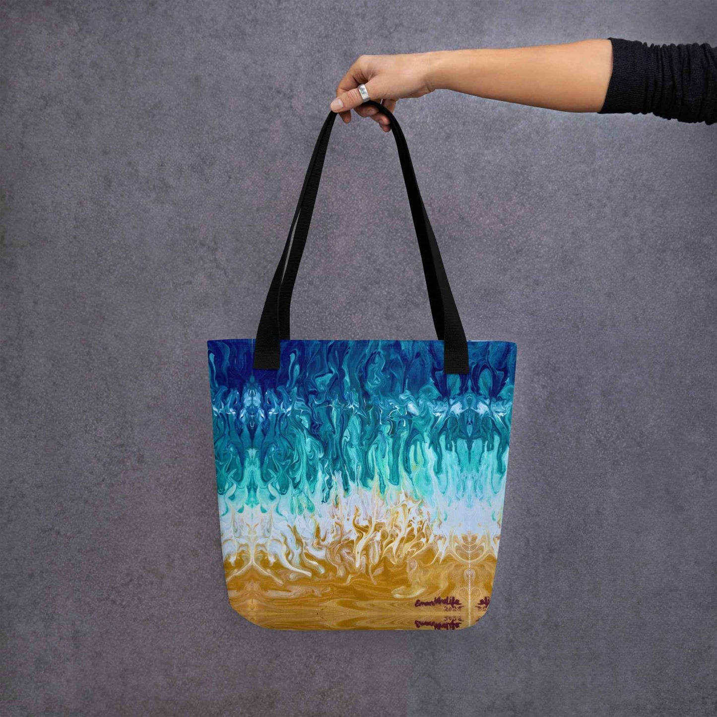 Tote Bag - Good Tidings - Fluid Blue Gold Ocean