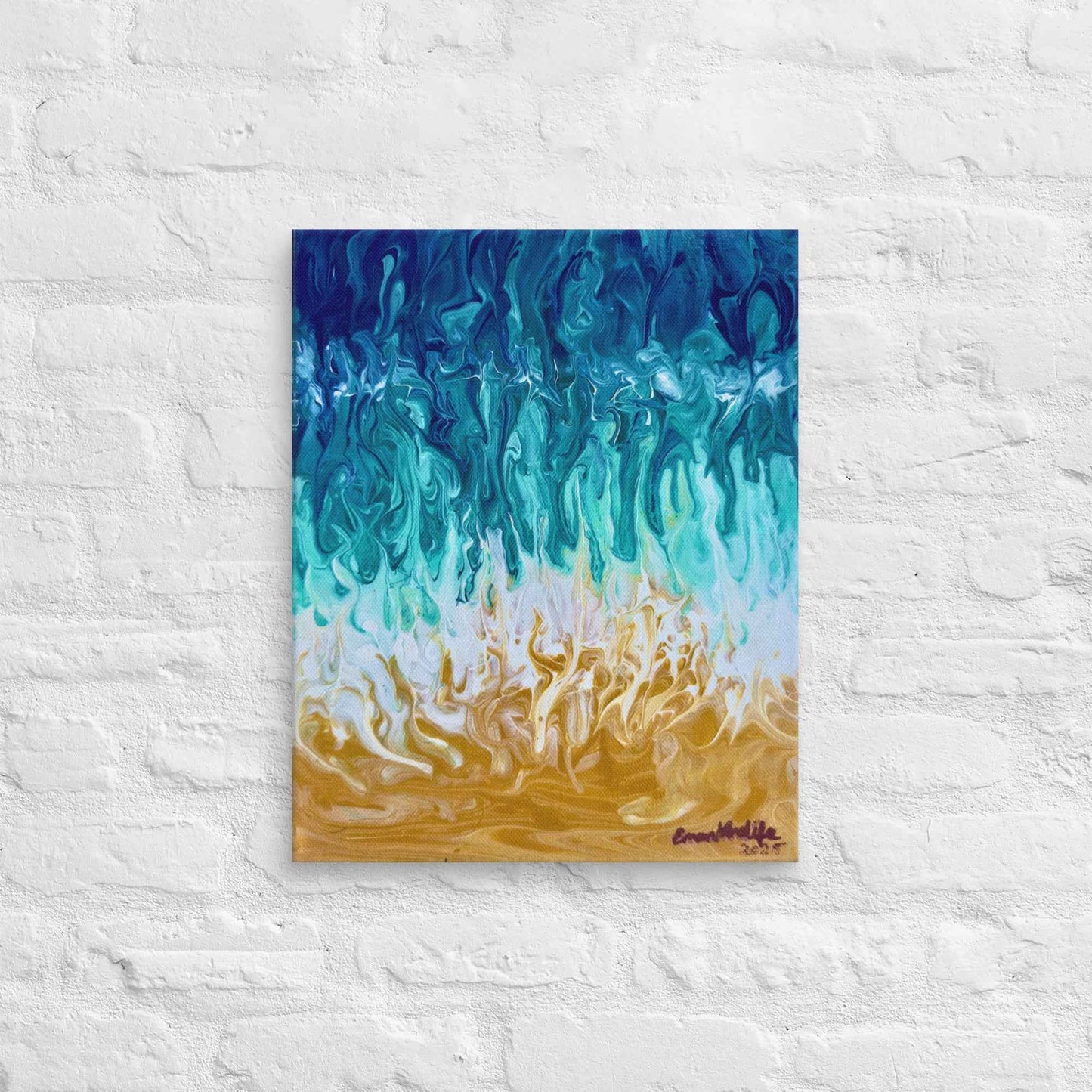 Canvas Print - Good Tidings - Fluid Blue Gold Ocean