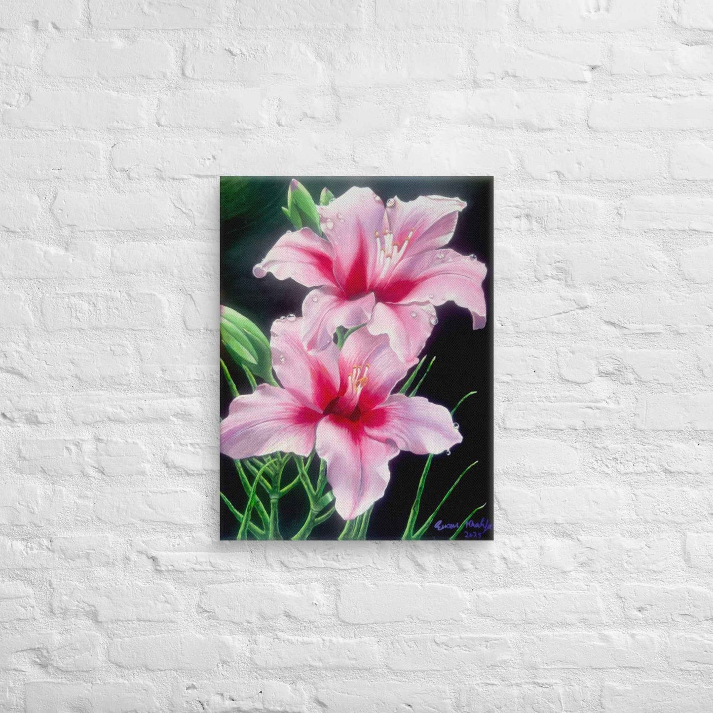 Canvas Print - Desire - Pink Lily Floral Realism on Black