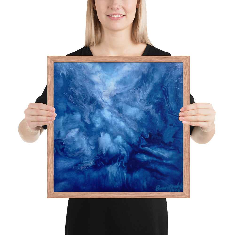 Framed Print - Thunder - Fluid Abstract Blue Storm Drama