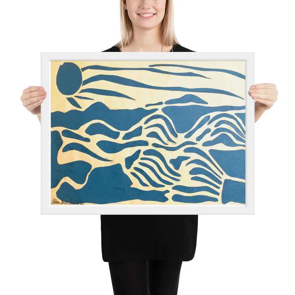 Framed Print - Blue Airwaves - Minimalist Abstract Ocean - Eman's Gallery