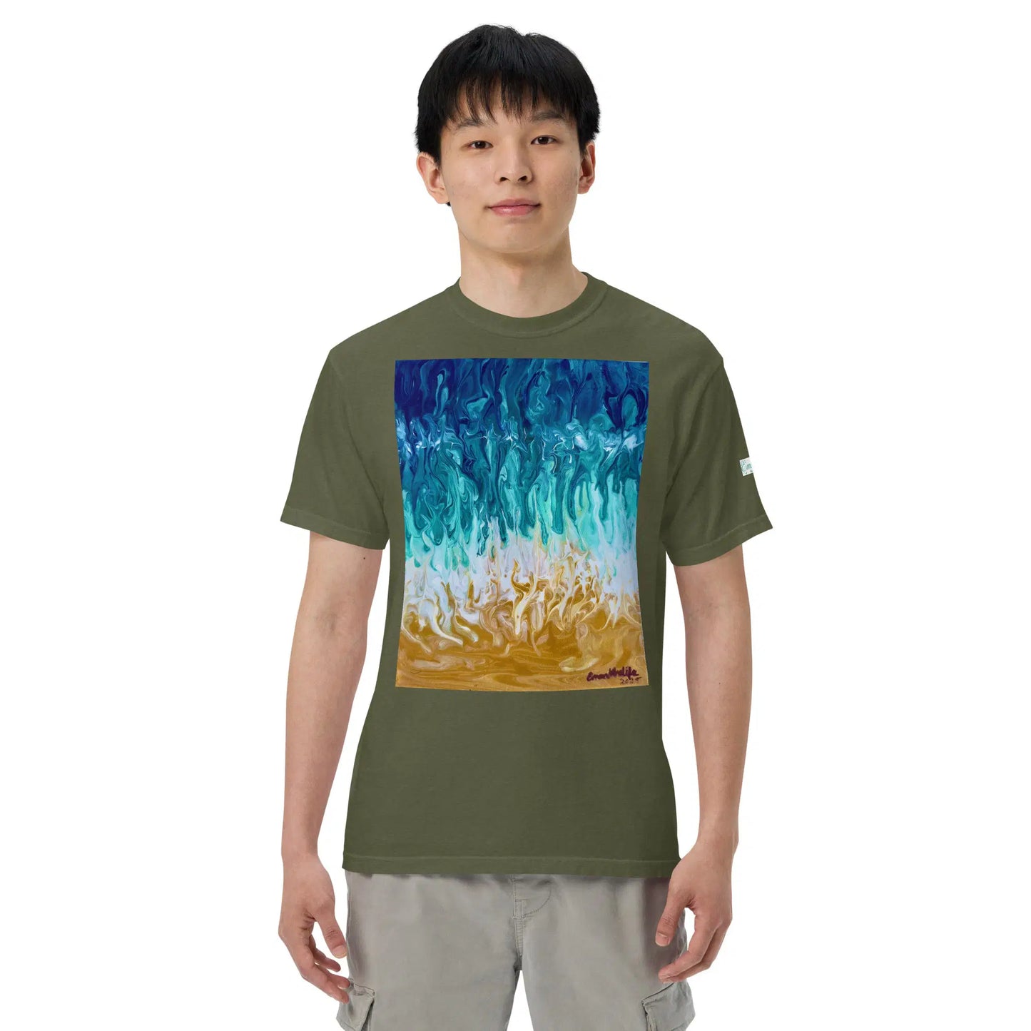Unisex T-Shirt - Good Tidings - Fluid Blue Gold Ocean Art - Eman's Gallery