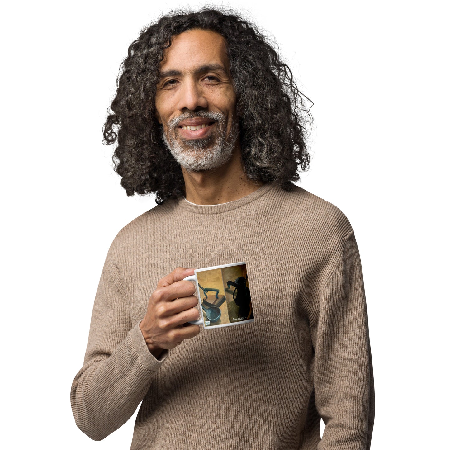 Ceramic mug printed with ‘Genesis of Form’ still life in soft neutral tones