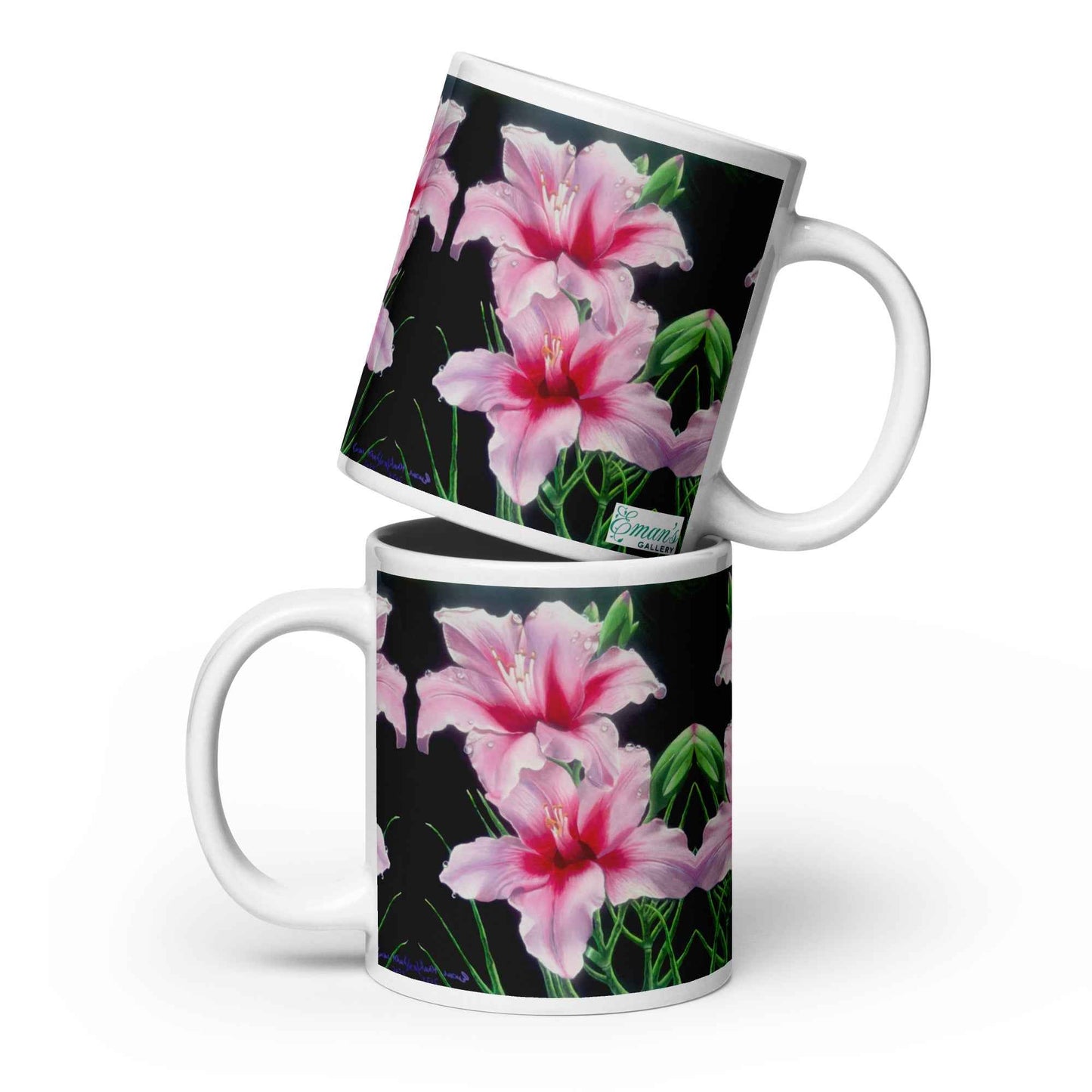 Coffee - Desire - Pink Lily Floral Realism on Black