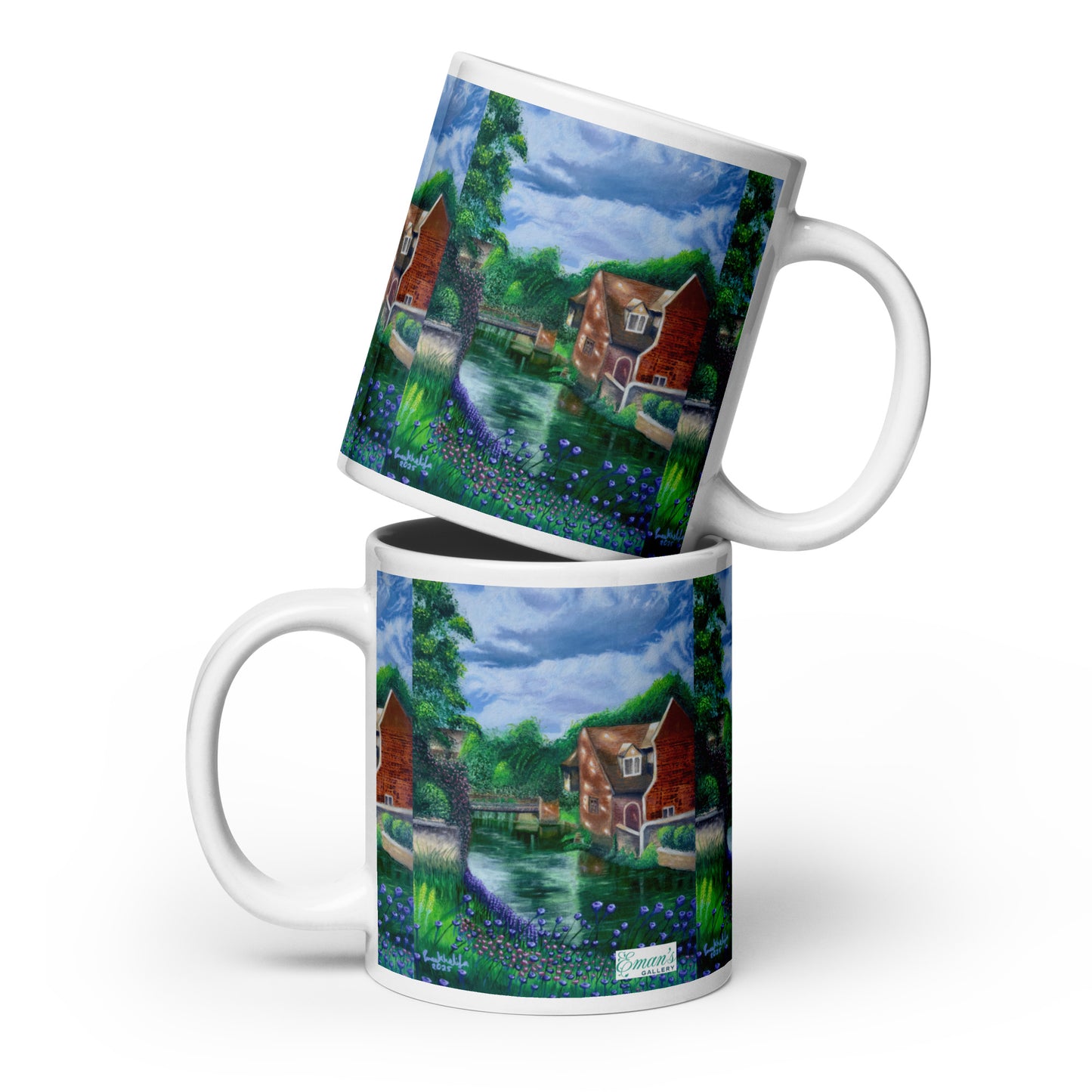 Ceramic mug featuring blue river reflections from ‘River Melody’
