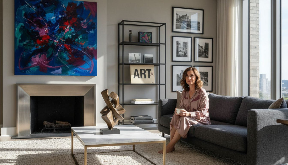 Luxury living room with diverse interior artwork