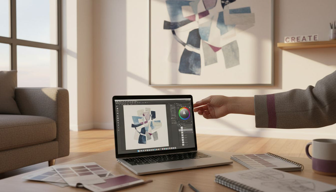 Adjusting custom art print in living room