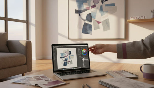 Adjusting custom art print in living room