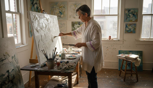 Artist crafting textured handart in studio