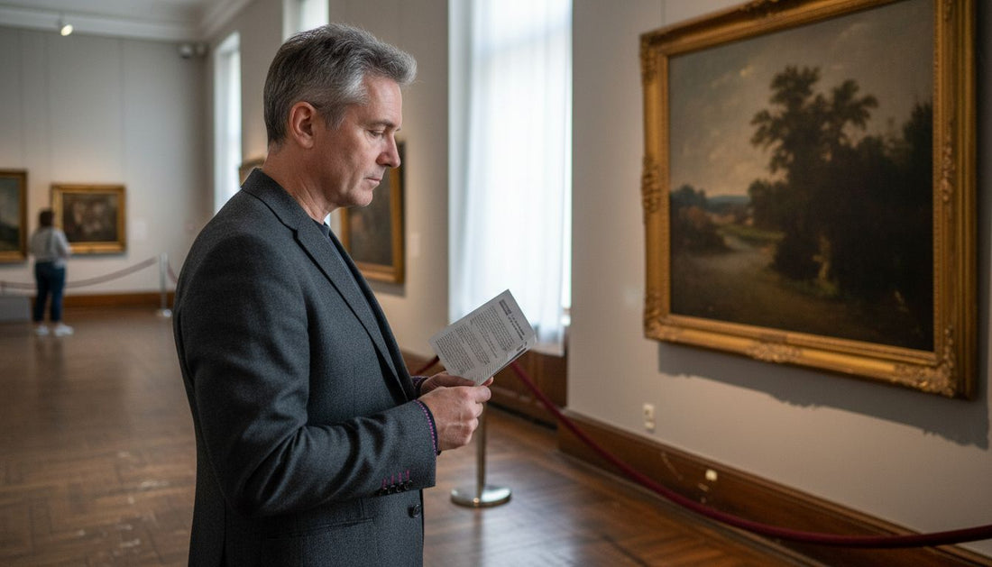 Man viewing original artwork in gallery