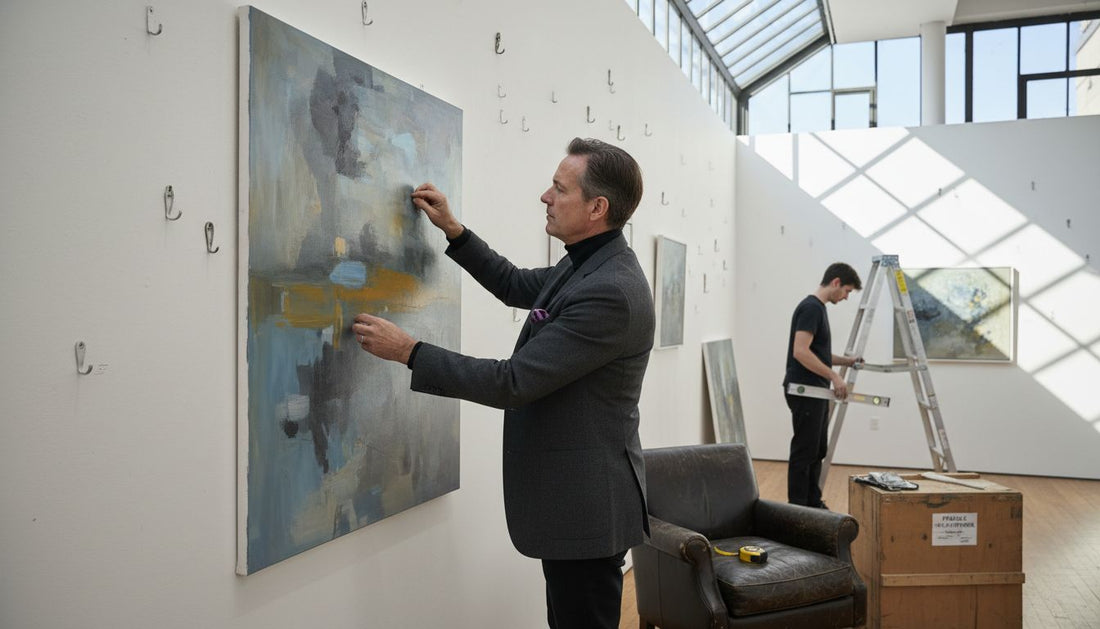 Curator prepares gallery wall for installation