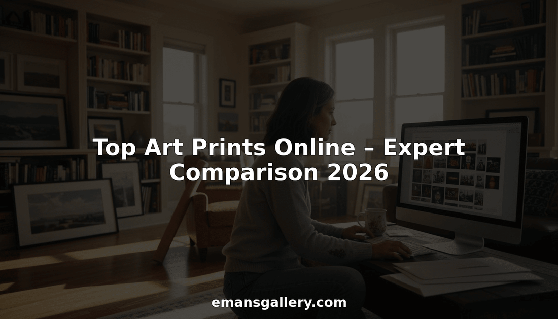 Art collector browsing prints in bright living room