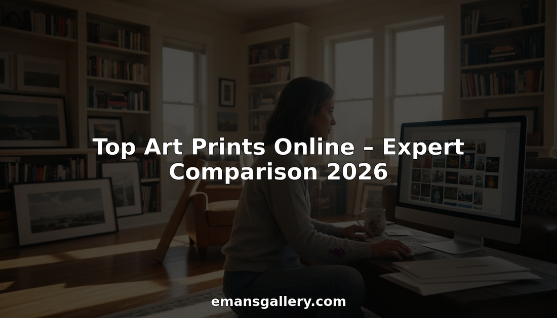 Art collector browsing prints in bright living room