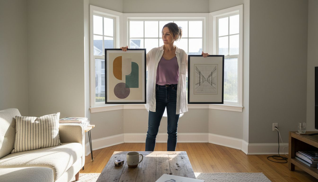 Designer choosing artwork color for living room