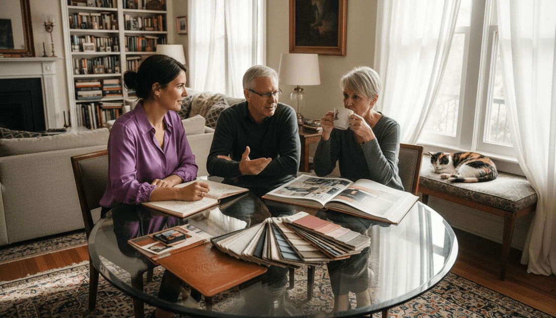 Designer and clients discussing art choices