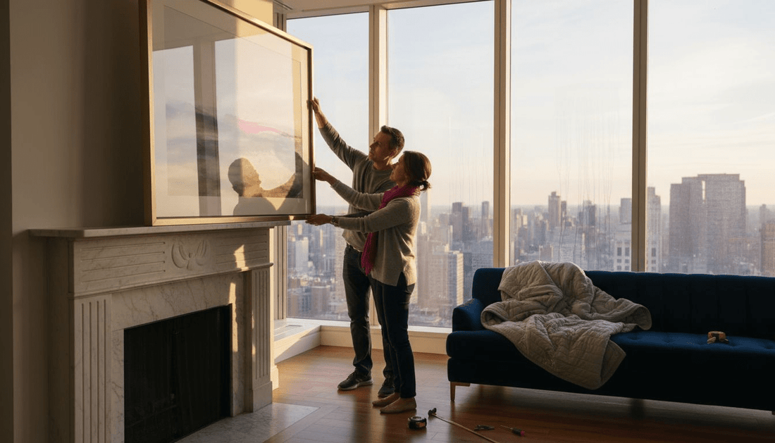 Luxury art print being placed in elegant living room