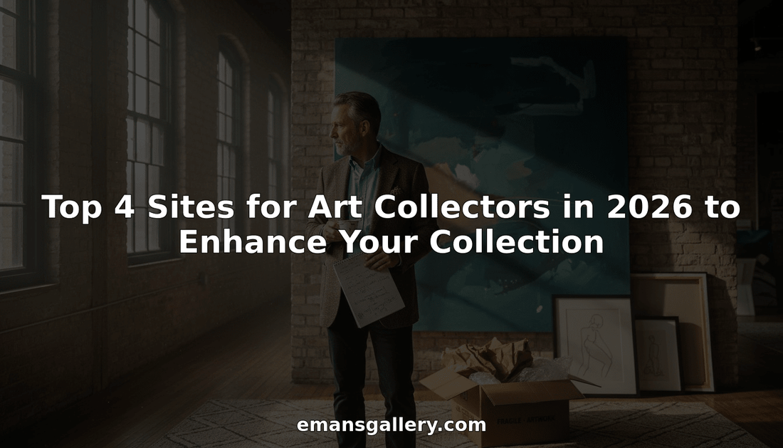 Art collector examining contemporary paintings in loft