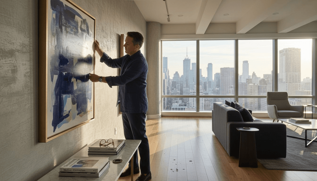 Placing abstract painting in luxury living room