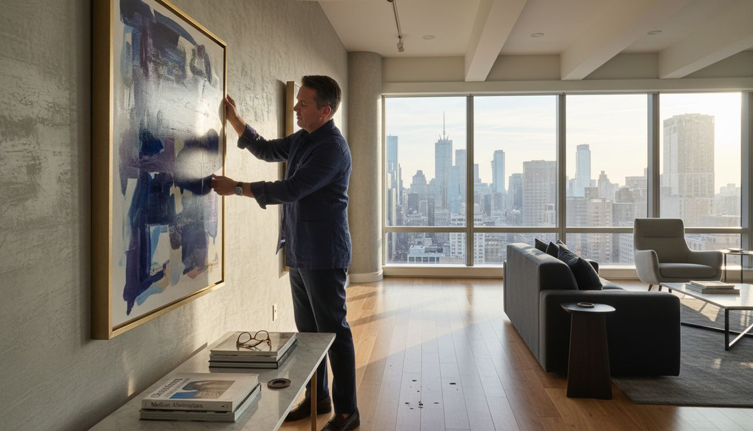 Placing abstract painting in luxury living room