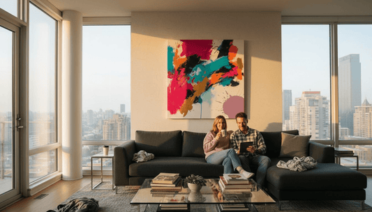 Luxury penthouse living room with canvas print