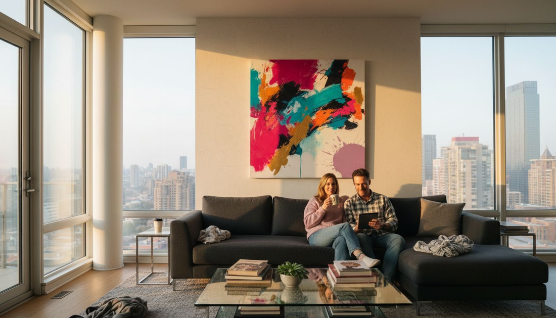 Luxury penthouse living room with canvas print