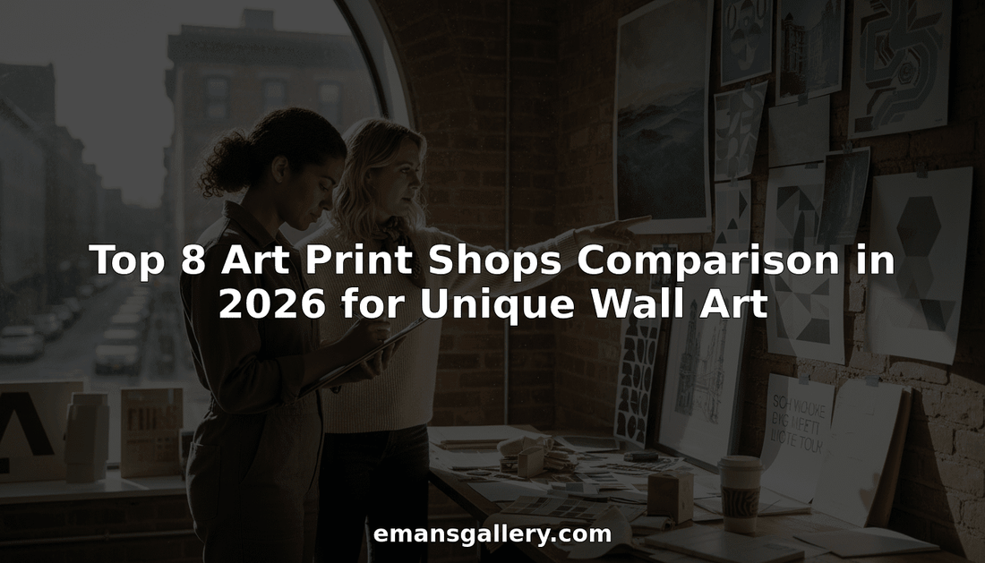 Designers comparing art print samples studio