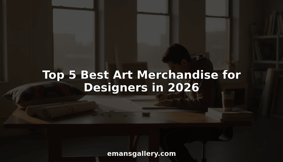 Designer sketching at art-filled studio workspace