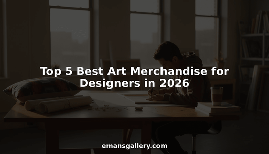 Designer sketching at art-filled studio workspace