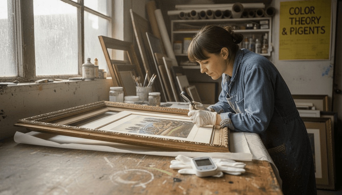 Art conservator examines archival print care setup