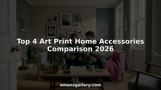 Couple choosing art prints in living room