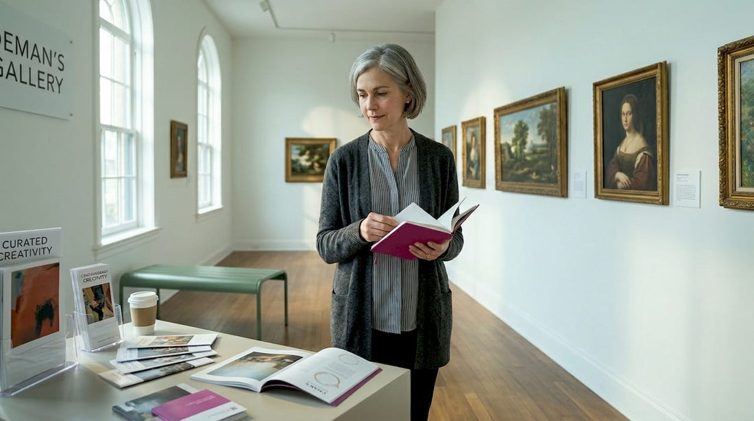 Art historian walking in museum gallery