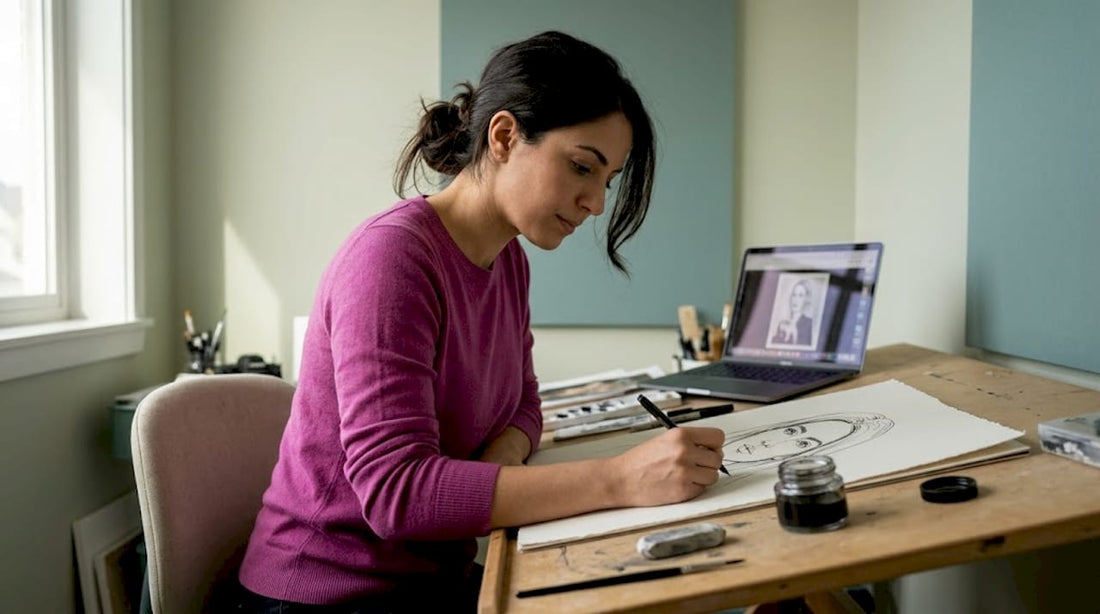 Artist sketching at drafting table