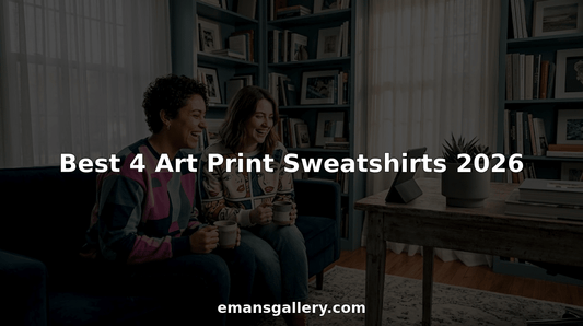 Friends wearing art print sweatshirts relaxing at home