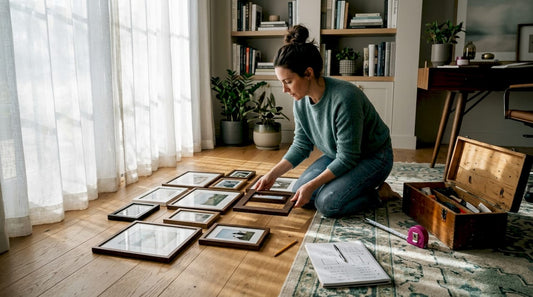 Planning living room gallery wall on floor