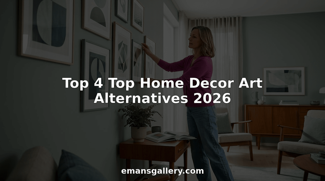 Woman arranging modern wall art in living room