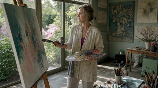 Abstract expressionist artist in studio