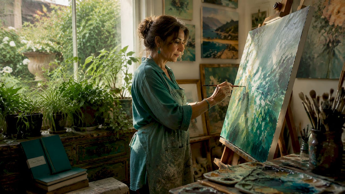 Artist working with traditional and digital art