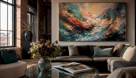 Large handmade abstract canvas in stylish living room